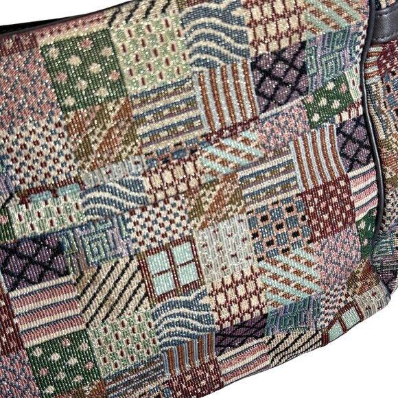 Vintage SAS Tapestry Quilt Leather Patchwork Crossbody Shoulder Purse - Picture 3 of 11